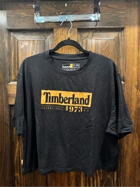 Timberland Black Short Sleeve Tee with Gold Logo Block